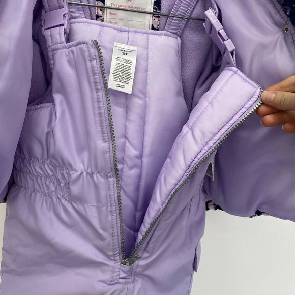 CARTERS Girls 2T Hooded Ski Jacket Bib Overall Ski Pants Set 15101 Purple - Picture 9 of 12